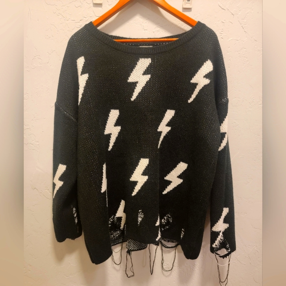 Lighting bolt distressed sweater